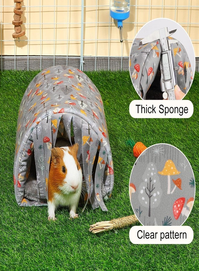 Glittme Guinea Pig Hideout with Curtain and Tunnel - Soft Bed with Cushion - Suitable for Guinea Pig, Hamster, Chinchilla, Bunny - Grey Mushrooms - Image 5